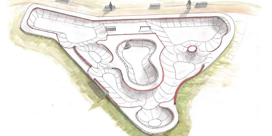 Schets van het toekomstige skatepark